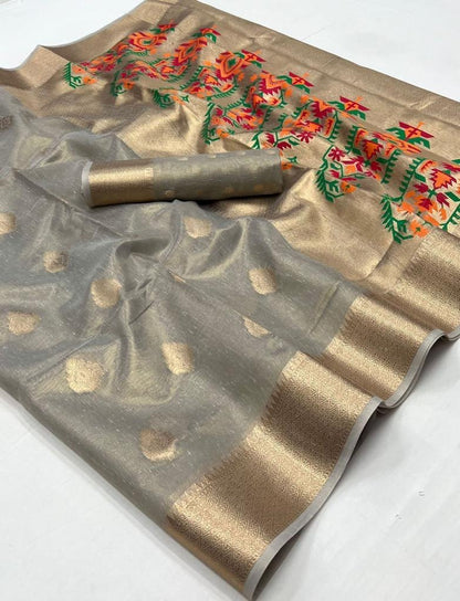 Korra Tissue Saree with Paithani Zari Weaving, Paithani Pallu and Heavy Blouse – Wedding Wear