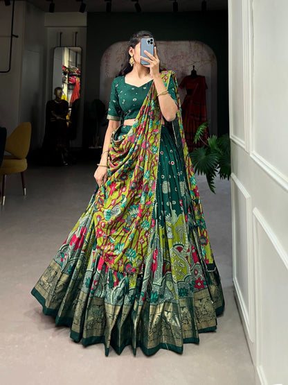 Pure Dola Tusser Silk Chaniya Choli with Foil Print Work and Resham Thread Dupatta