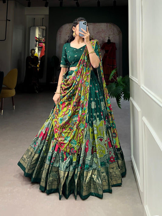 Pure Dola Tusser Silk Chaniya Choli with Foil Print Work and Resham Thread Dupatta
