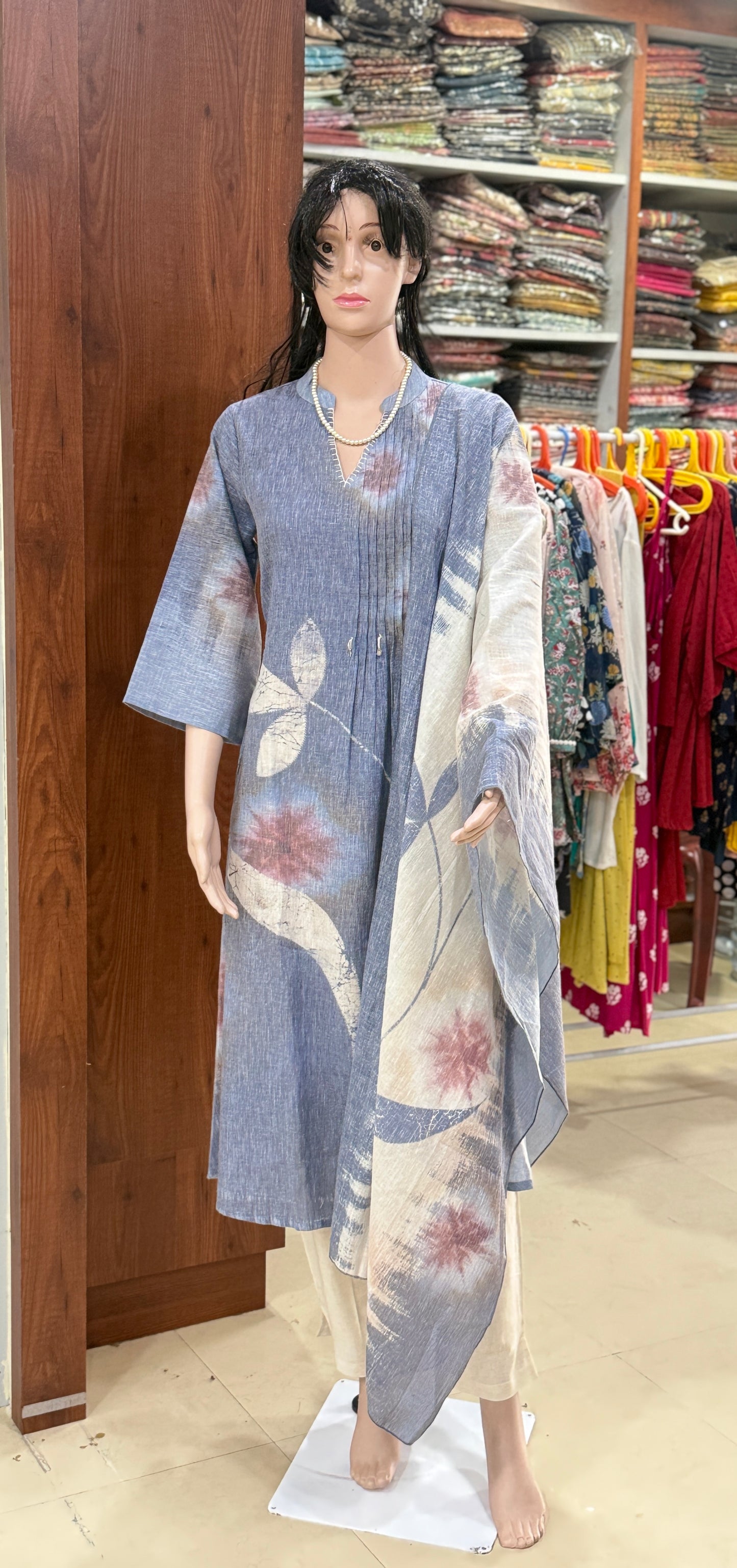 Cotton flex kurta pant dupatta set for women with detailing work, sizes 38 to 44, ethnic 3 piece suit set