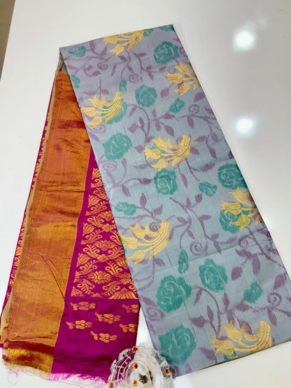 Pochampalli Printed Silk Saree with Satin Border and Blouse – Powerloom Weave for Women