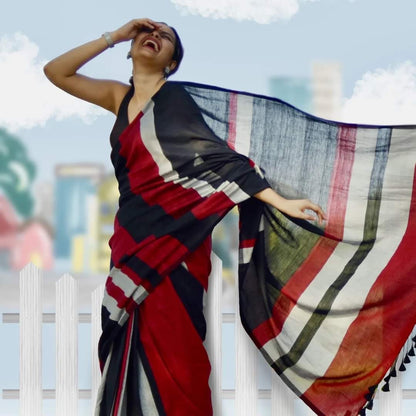 Sico Strip Saree in Cotton Blend Fabric with Blouse Piece – Women’s Daily Wear Saree