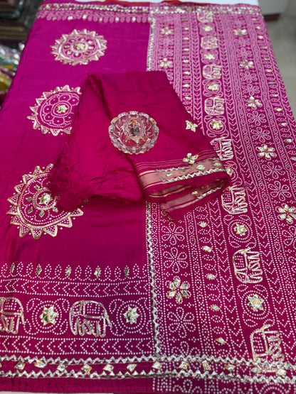Pure Modal Silk Saree with Embroidered Border and Matching Blouse