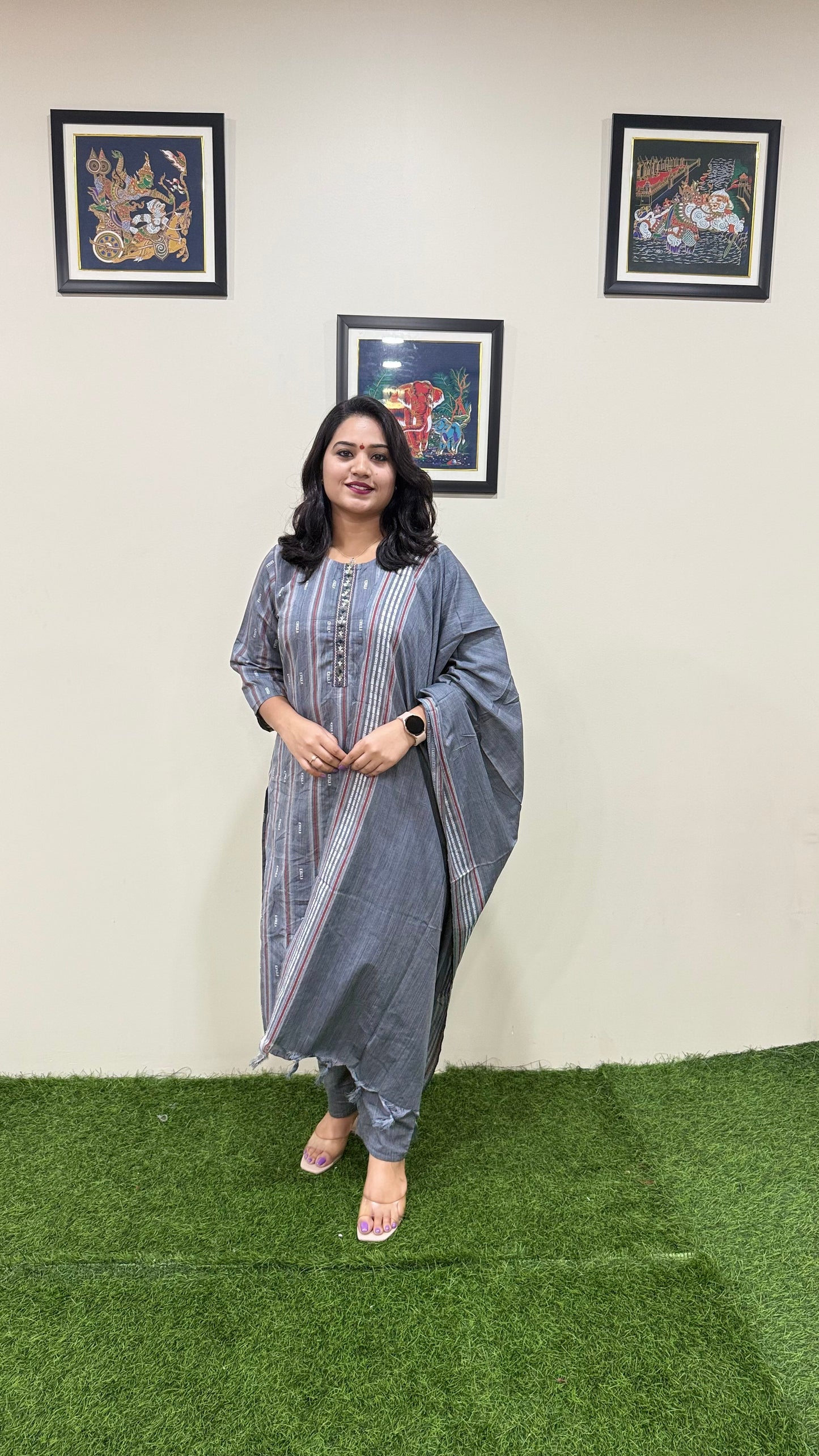 Cotton Handloom Straight Cut Kurta Pant Dupatta Set with Embroidery – Plus Sizes XL to 3XL