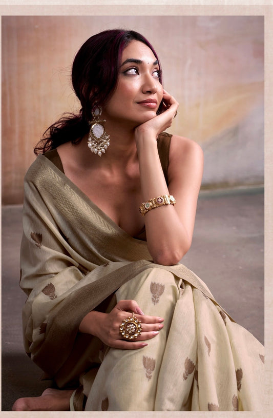 modal cotton saree with zari-style motifs and contrast border – breathable ethnic wear for women