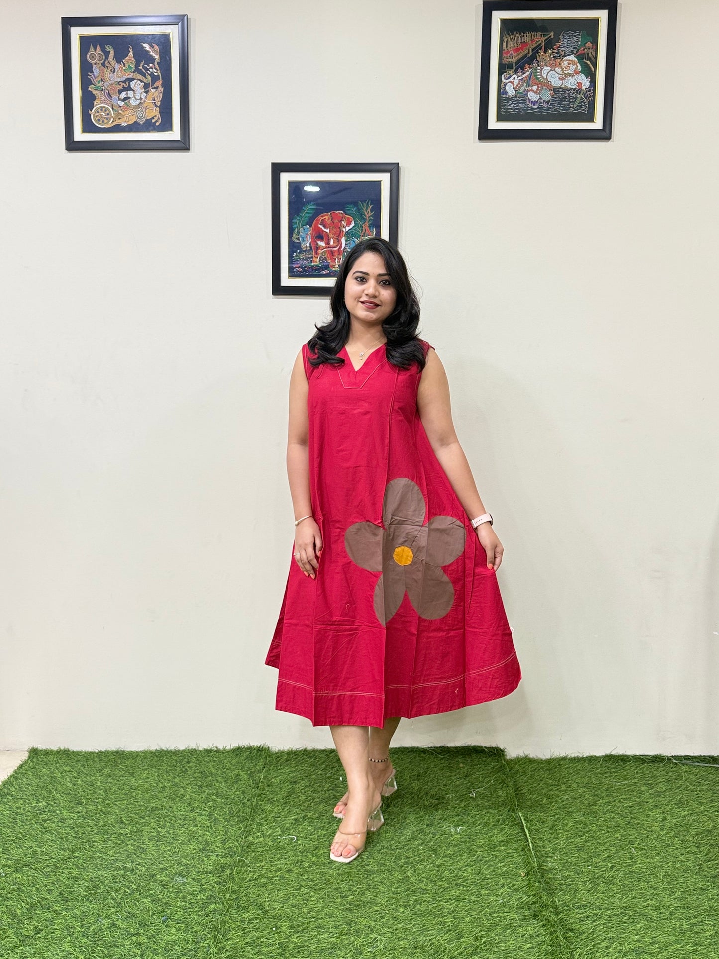 Poplin Cotton Sleeveless Midi Dress with Applique Detailing – Women’s Summer Casual Wear (M to XXL)