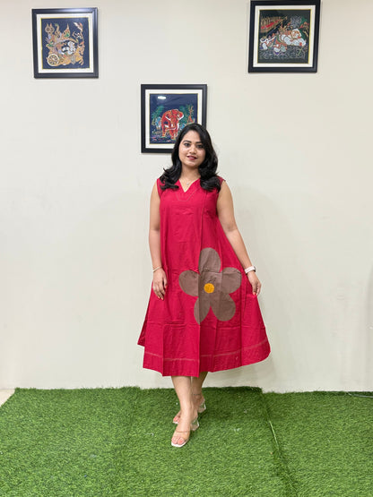 Poplin Cotton Sleeveless Midi Dress with Applique Detailing – Women’s Summer Casual Wear (M to XXL)