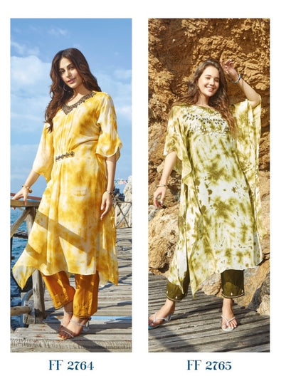 Pure Georgette Kaftan with Cotton Satin Pant and Hand Work for Women