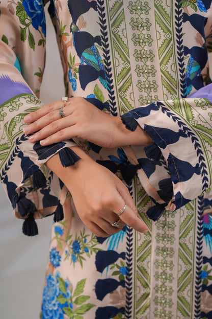 Digital Print Crepe Kurta Pant Set for Women with Tassel Detailing and Shantoon Bottom