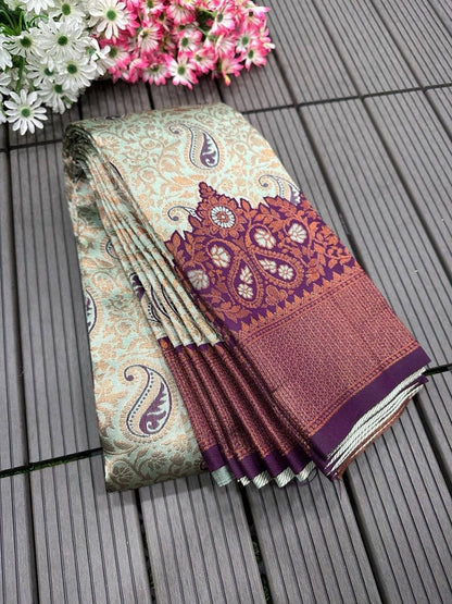Triple Weaving Zari Tissue Silk Saree
