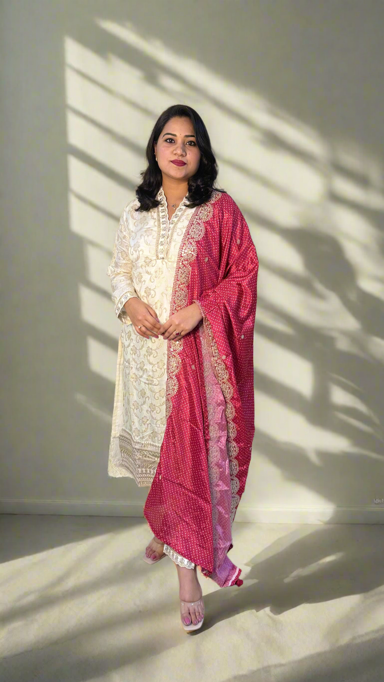 Viscose Jacquard Silk XL Size Suit Set with Digital Embroidered Dupatta – 3-Piece Festive Outfit for Women