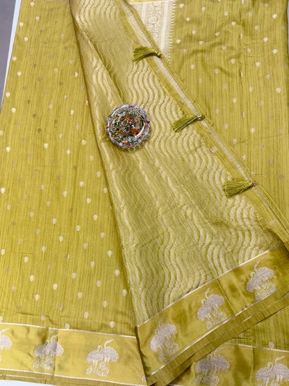 Tussar silk saree with satin border and zari woven motifs for women