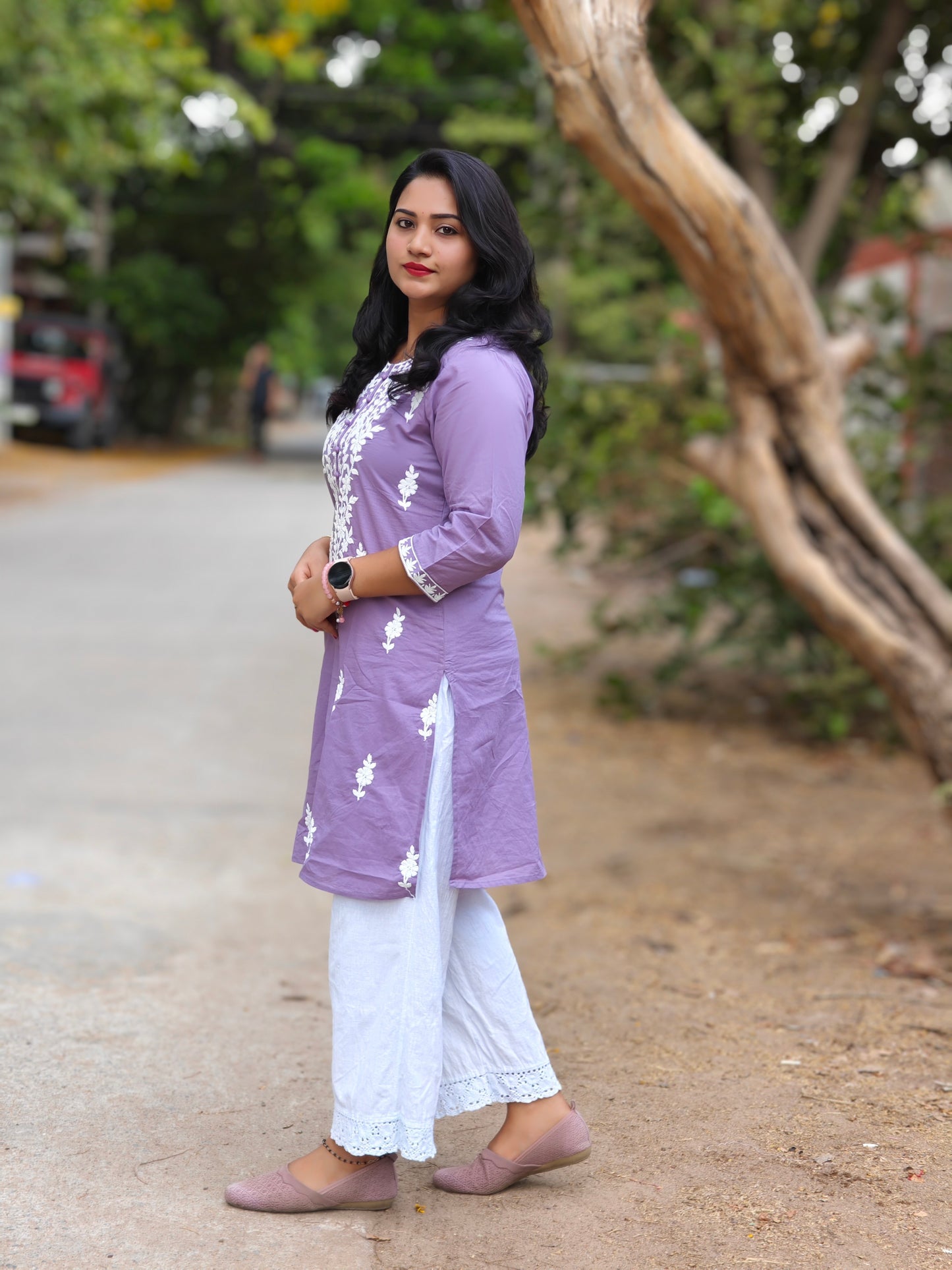 Lavender Cotton Chikankari Embroidered Tunic for Women – M to 2XL