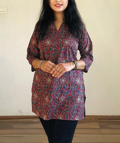 Pure Cotton Cambric Tunic for Women with Stand Collar and 3/4th Sleeves – M to 3XL