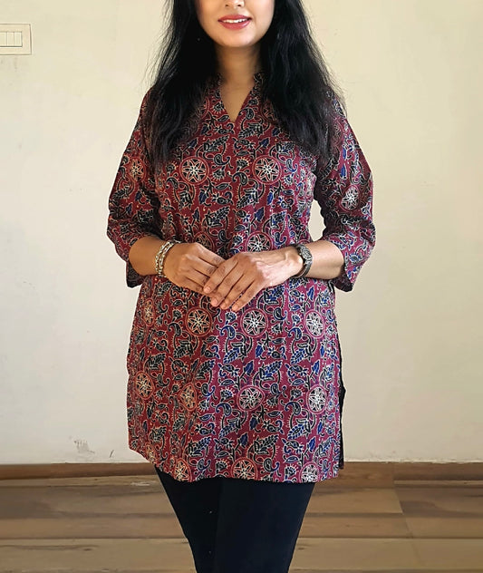 Pure Cotton Cambric Tunic for Women with Stand Collar and 3/4th Sleeves – M to 3XL