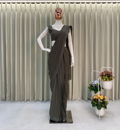 Georgette Ready-to-Wear Saree with Sequence Embroidery, Embroidered Koti & Work Belt – Free Size up to XXL