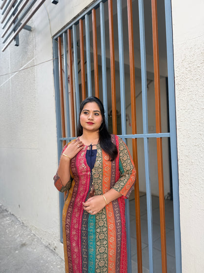 German Rayon Printed Kurta Pant Set for Women with Detailing Work – Sizes 38–46