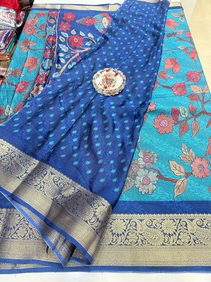 Silk blend printed saree with zari border and digital pallu print, 6.3m with running blouse, 6 color options