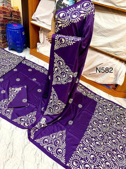 Alpana Print Pure Silk Saree with Printed Blouse Piece – Festive & Wedding Wear for Women