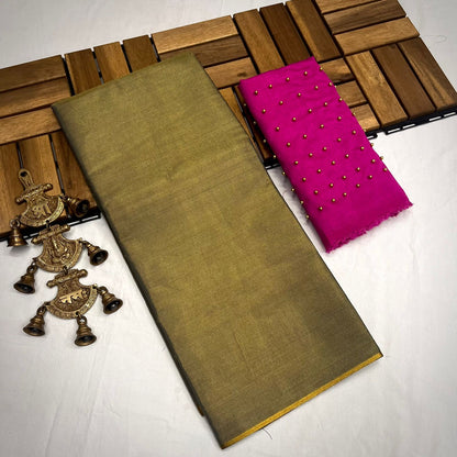 Semi Uppada Tissue Silk Bridal Saree with Mono Banglori Blouse and Pearl Work