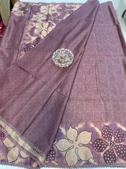 Nilambari Silk Floral Printed Saree with Lace Border