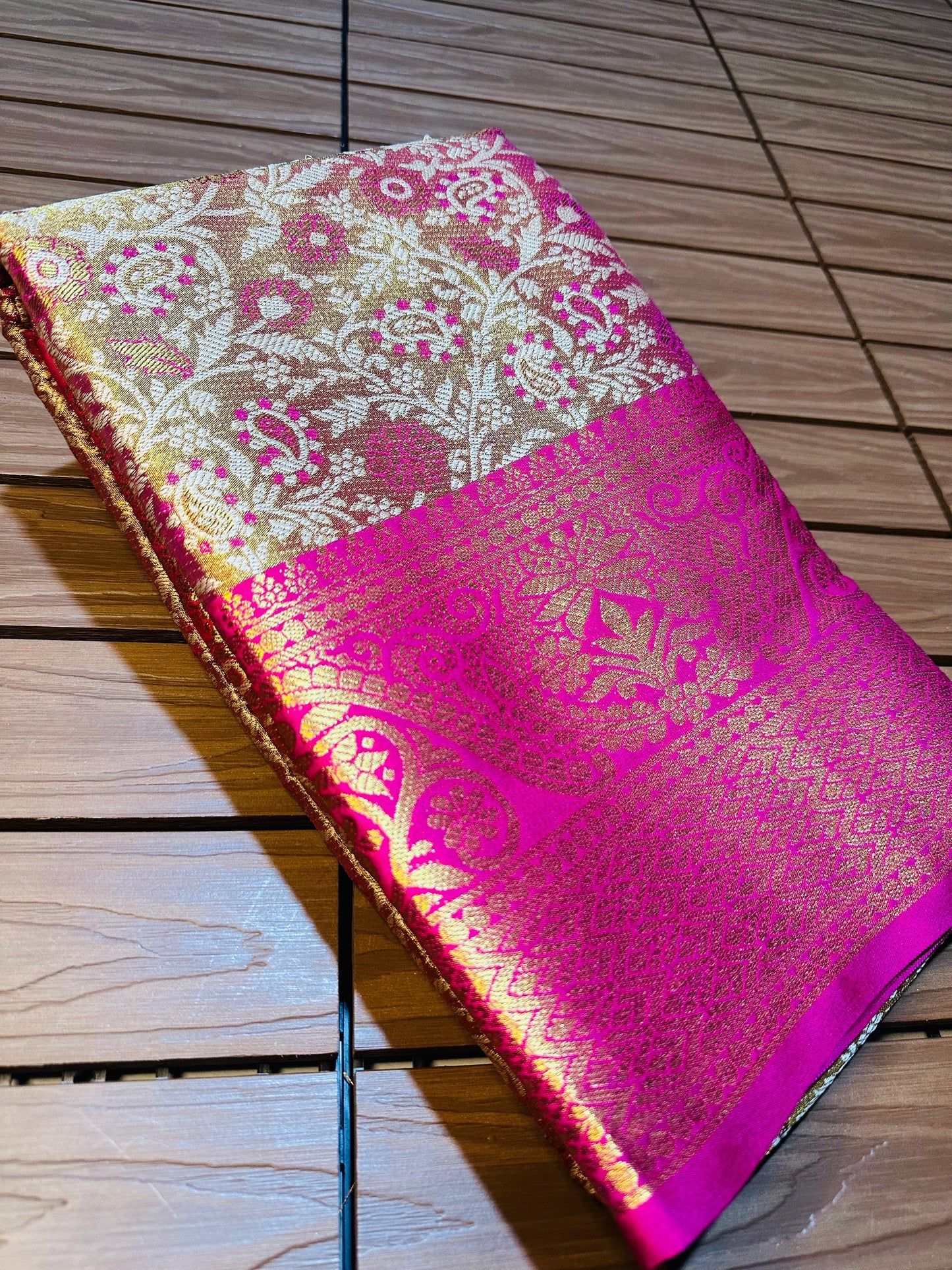Kanjivaram Silk Saree with Mina Weaving, Nylon Zari Border, Rich Pallu and Blouse Piece