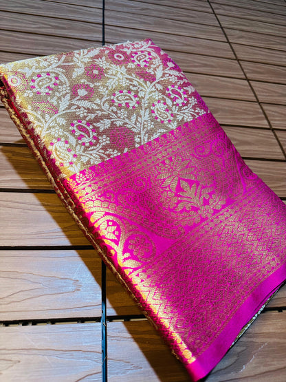 Kanjivaram Silk Saree with Mina Weaving, Nylon Zari Border, Rich Pallu and Blouse Piece