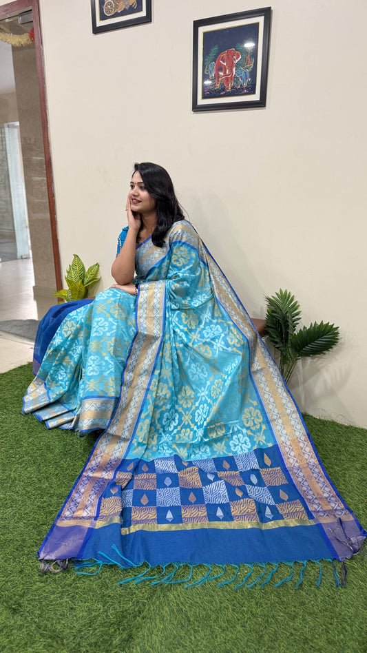 Pochampally Pure Cotton Saree for Women with Traditional Ikat Weave and Blouse Piece – Multiple Colors