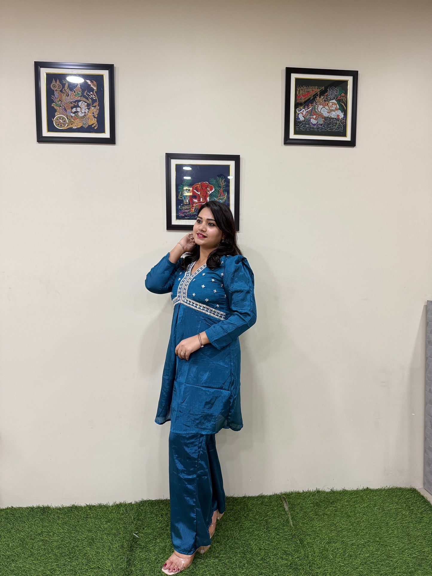 Women's Pure Chinnon 2-Piece Co-ord Set with Lining for Wedding and Festive Wear