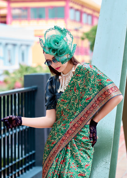 Pure Satin Silk Saree with Ajrakh Print – Festival and Traditional Wear Saree for Women