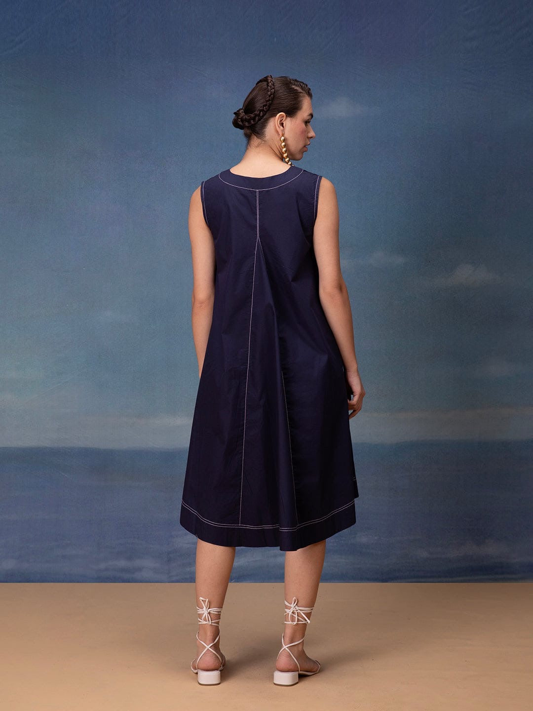 Poplin Cotton Sleeveless Midi Dress with Applique Detailing – Women’s Summer Casual Wear (M to XXL)