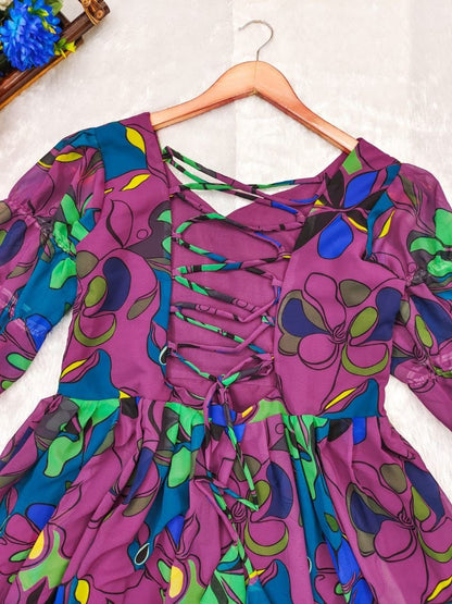 Women’s Floral Fox Georgette Maxi Dress with Frills – Sizes S to XXXL