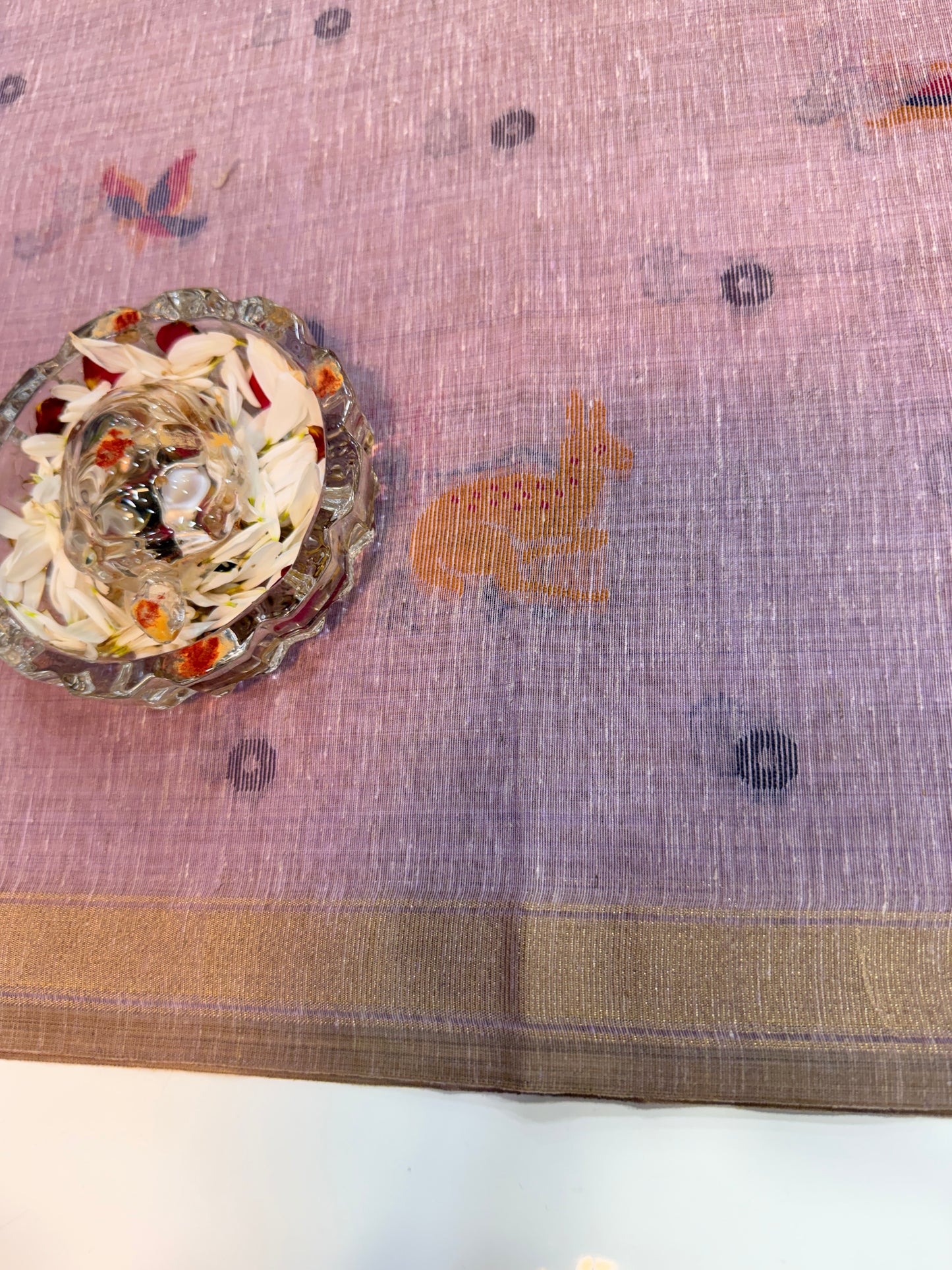 Linen Paithani style printed saree with floral tree border and tassel pallu, women’s festive daily wear saree