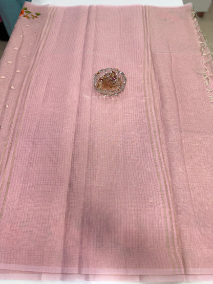 Banarasi Cotton Tissue Saree for Women with Meenakari Embroidery Border, Zari Booti Weaving and Tassel Pallu