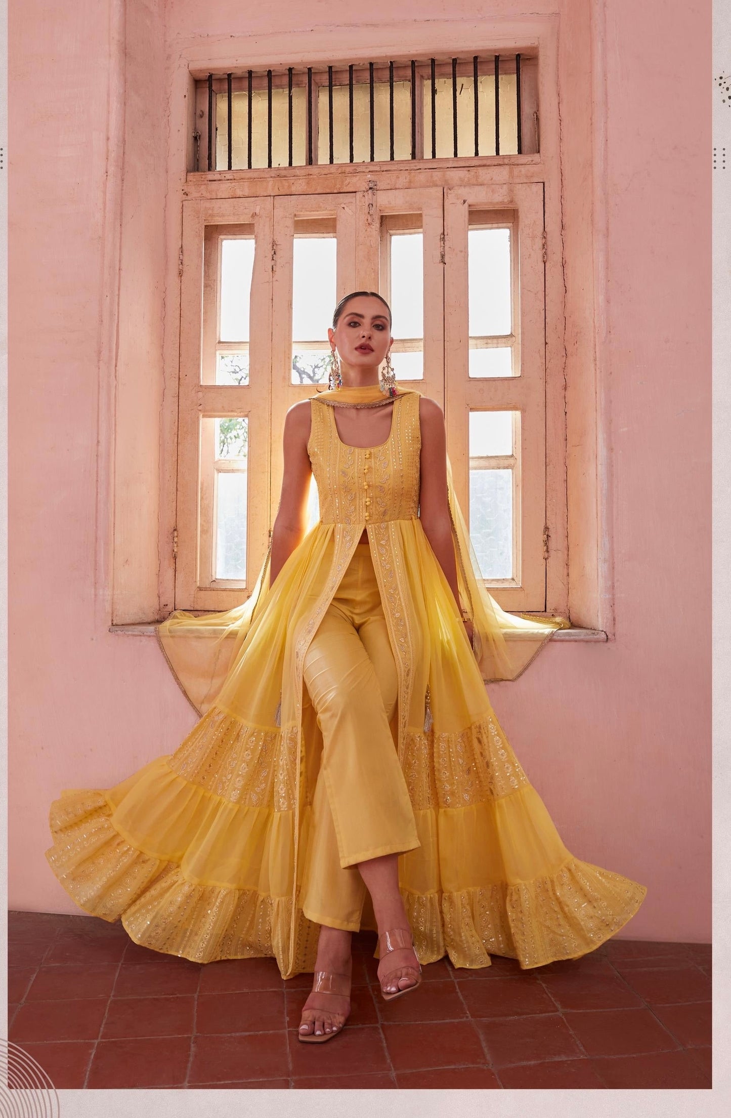 Women’s Full-Flared Long Gown with Front Slit – Fusion Ethnic Wear Free Size