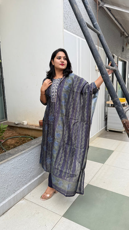 Women's Chanderi Silk 3-Piece Suit Set with Dupatta – Sizes 36 to 46