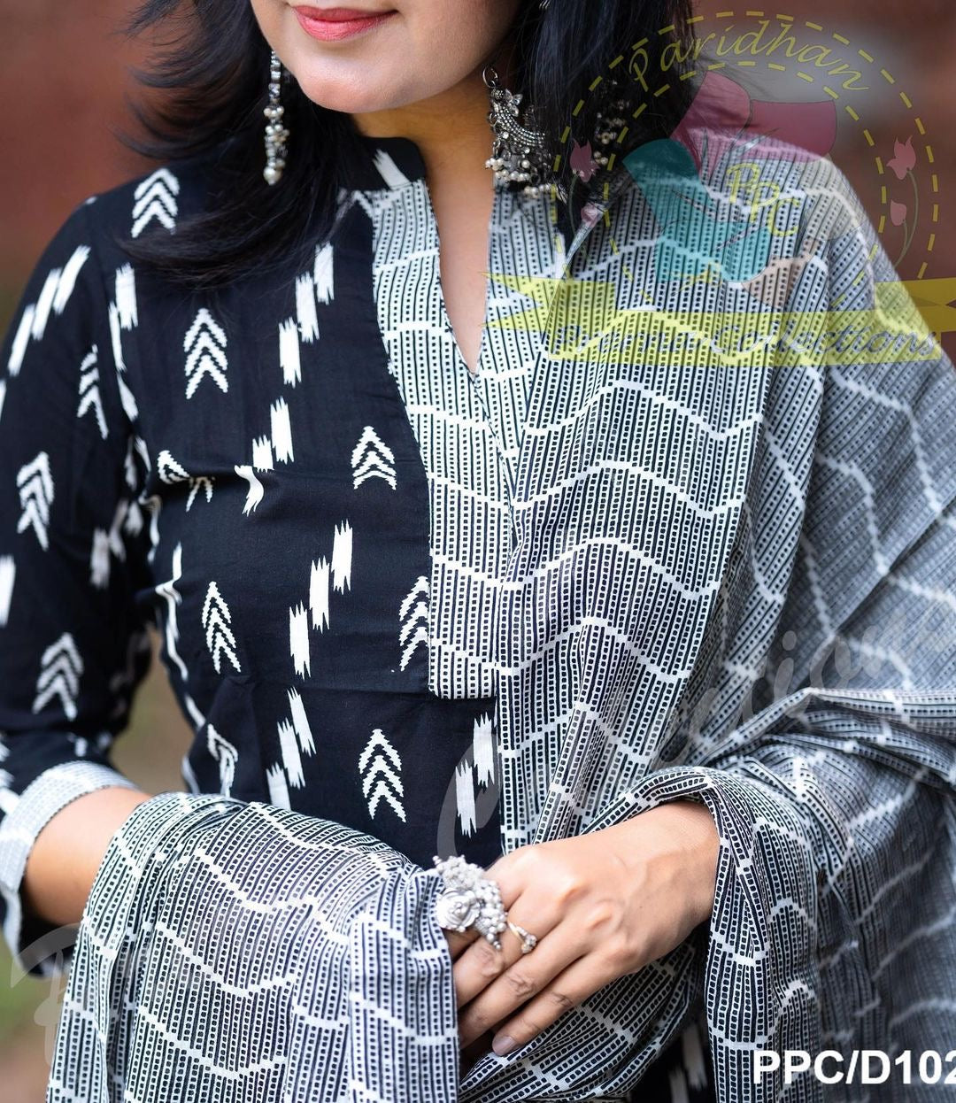 Pure Cotton Ikkat Kurti Pant Dupatta Set for Women – Handloom-Inspired 3-Piece Ethnic Wear – Sizes 38 4244