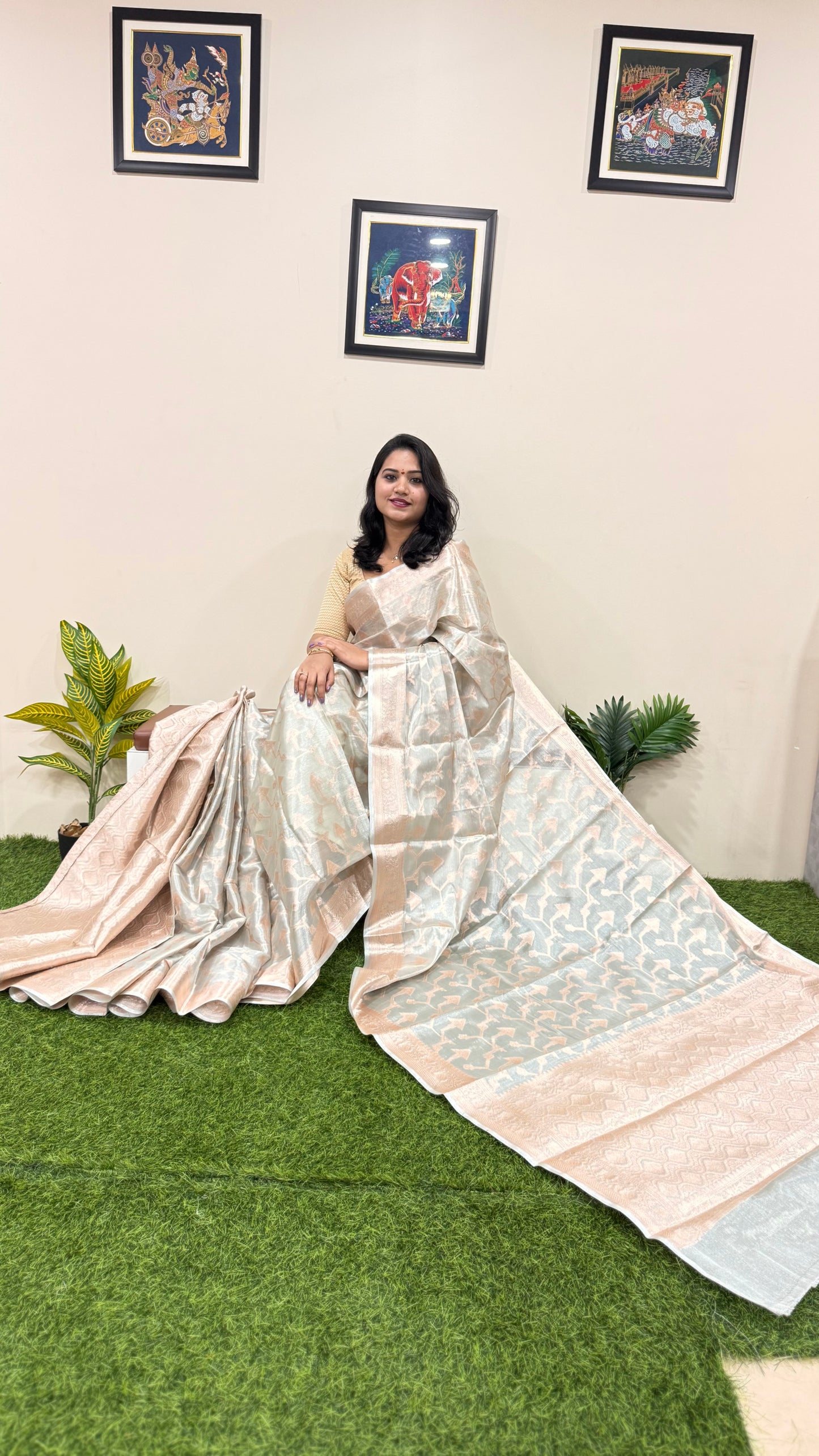 Banarasi tissue silk saree with traditional weaving design for party, festive and wedding wear