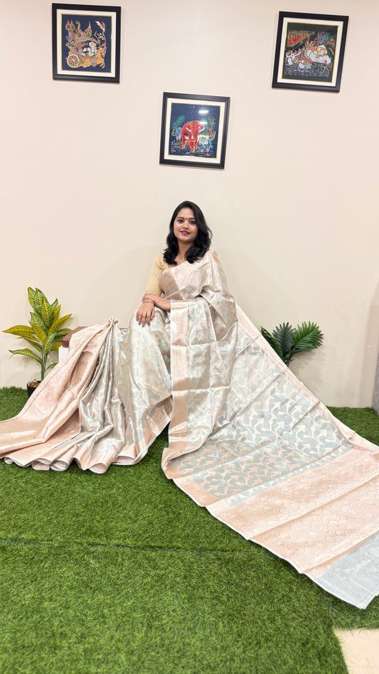 Banarasi tissue silk saree with traditional weaving design for party, festive and wedding wear