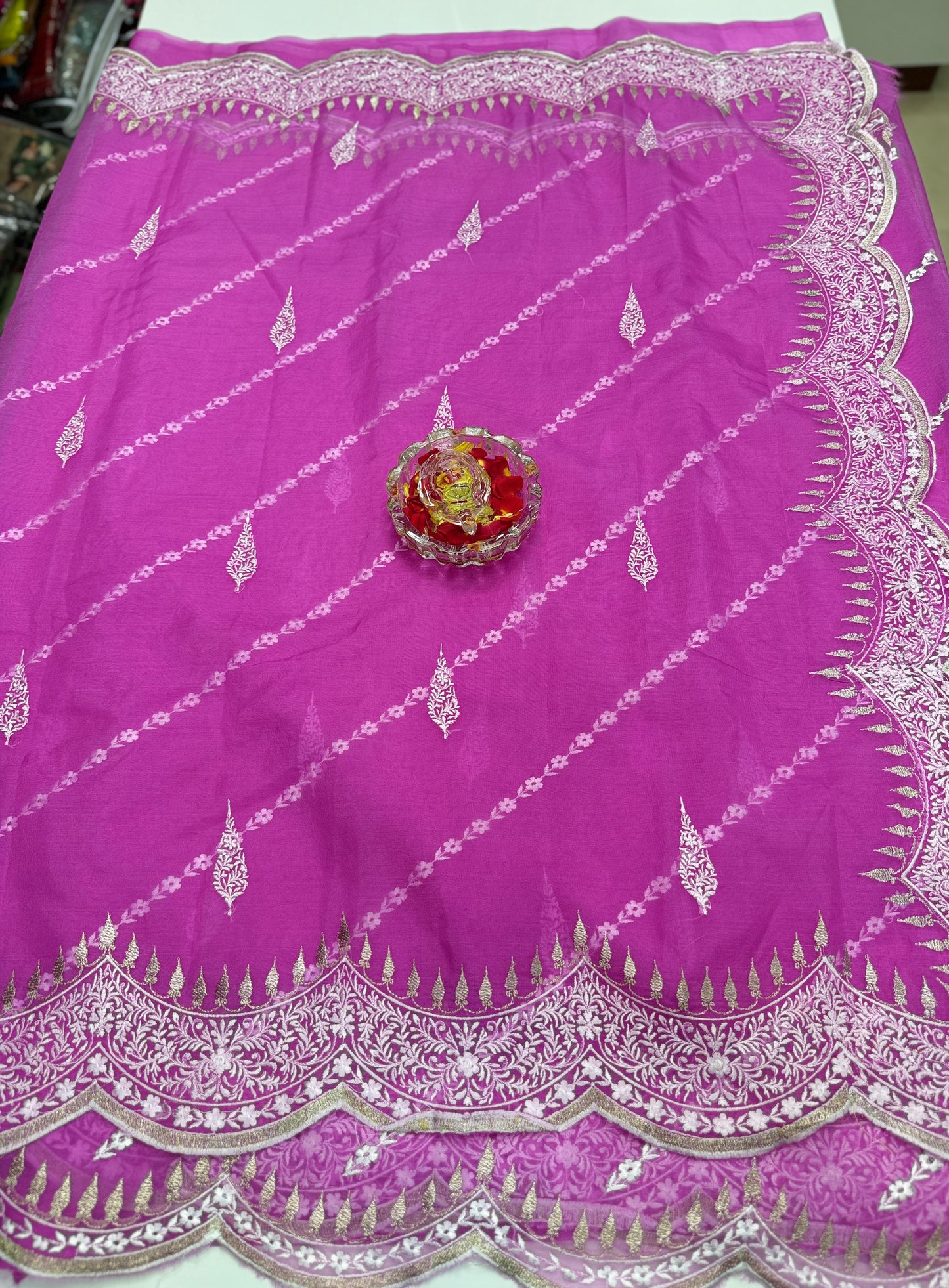 Banarasi Semi Organza Soft Saree with Embroidery Border and Blouse Design – Festive Wear