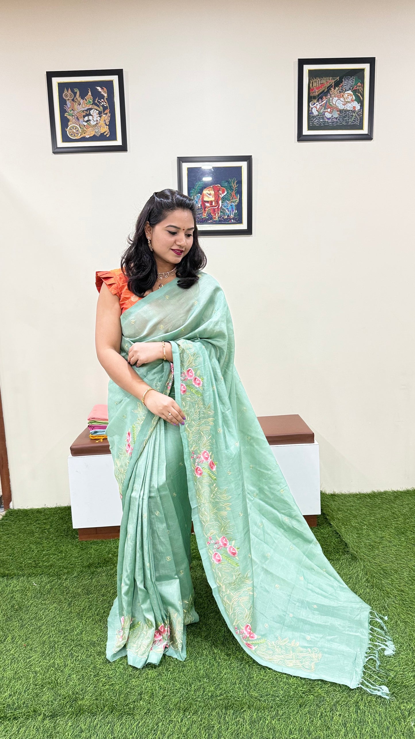 Plain Mangalgiri Pure Pattu Handloom Silk Saree with Embroidery Border