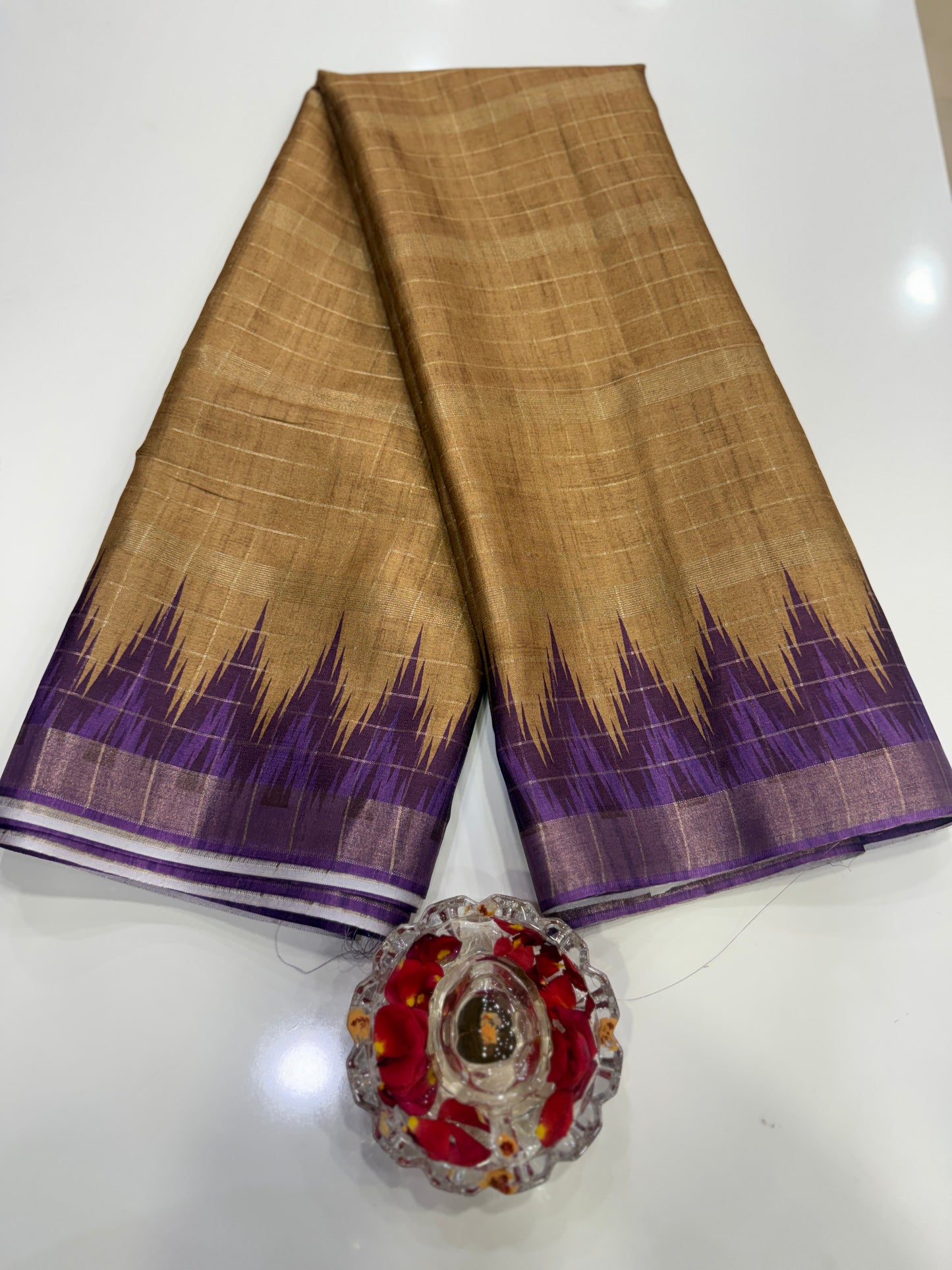 Semi Tussar Silk Saree with Contrast Border and Tassel Pallu for Women