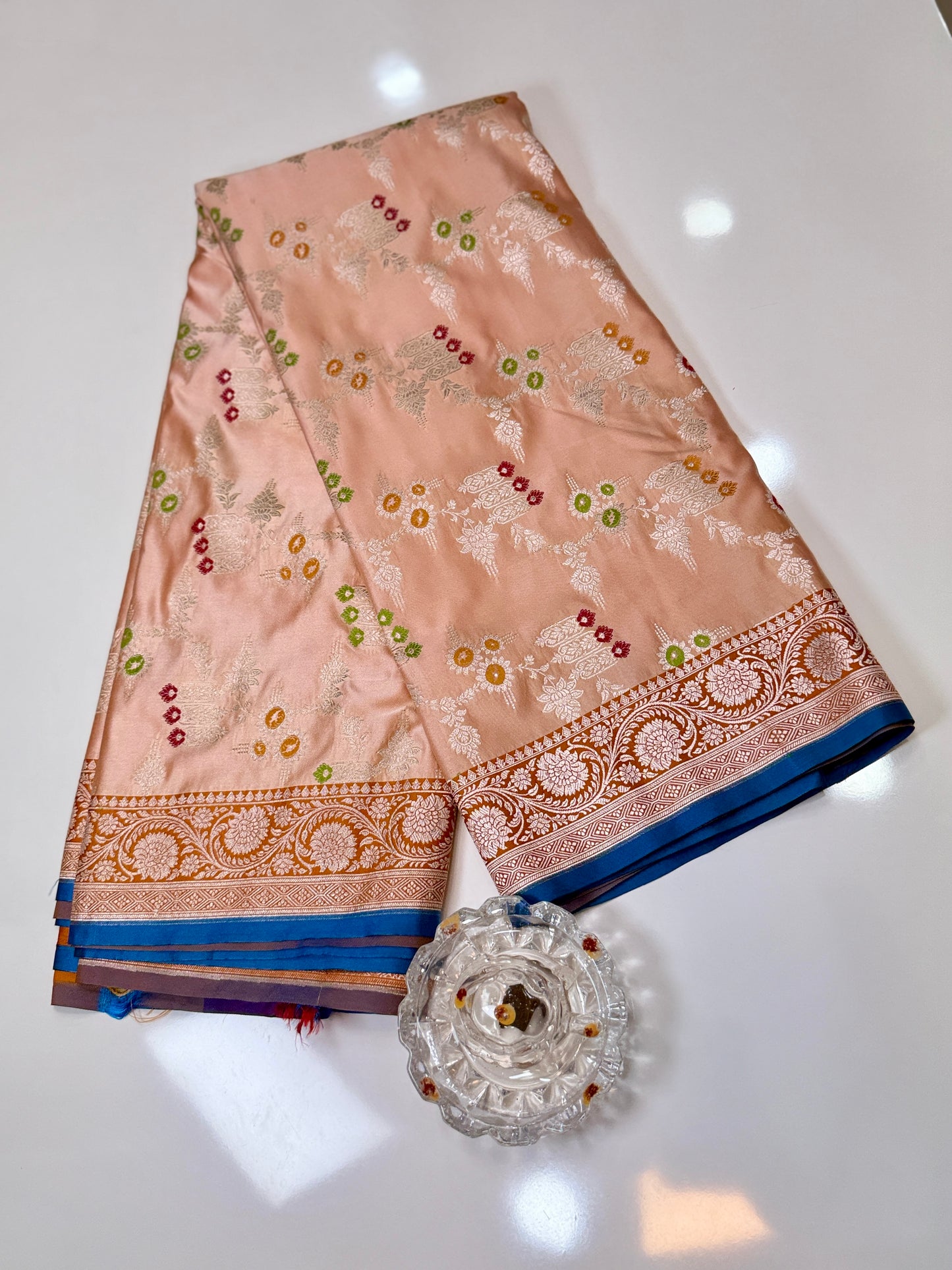 Mashru Katan Silk Saree with Multicolor Zari Weaving and Contrast Border – Festive Wear for Women
