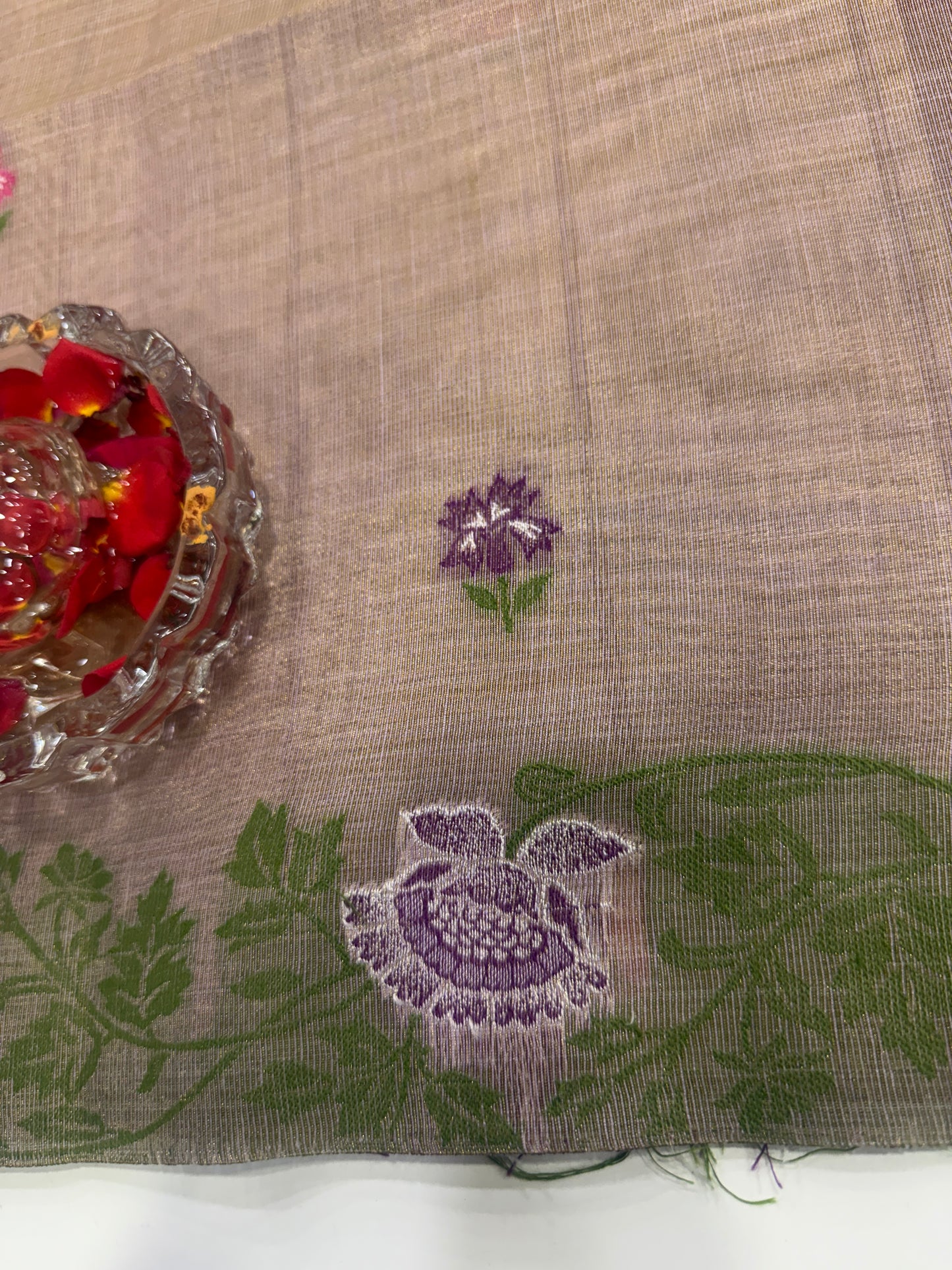 Tissue chanderi saree with floral border and tassel pallu, pastel printed saree for women