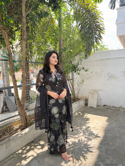 Organza Kurta Pant Dupatta Set with Detailing Work – Women’s Ethnic Wear (Sizes M–XXL)