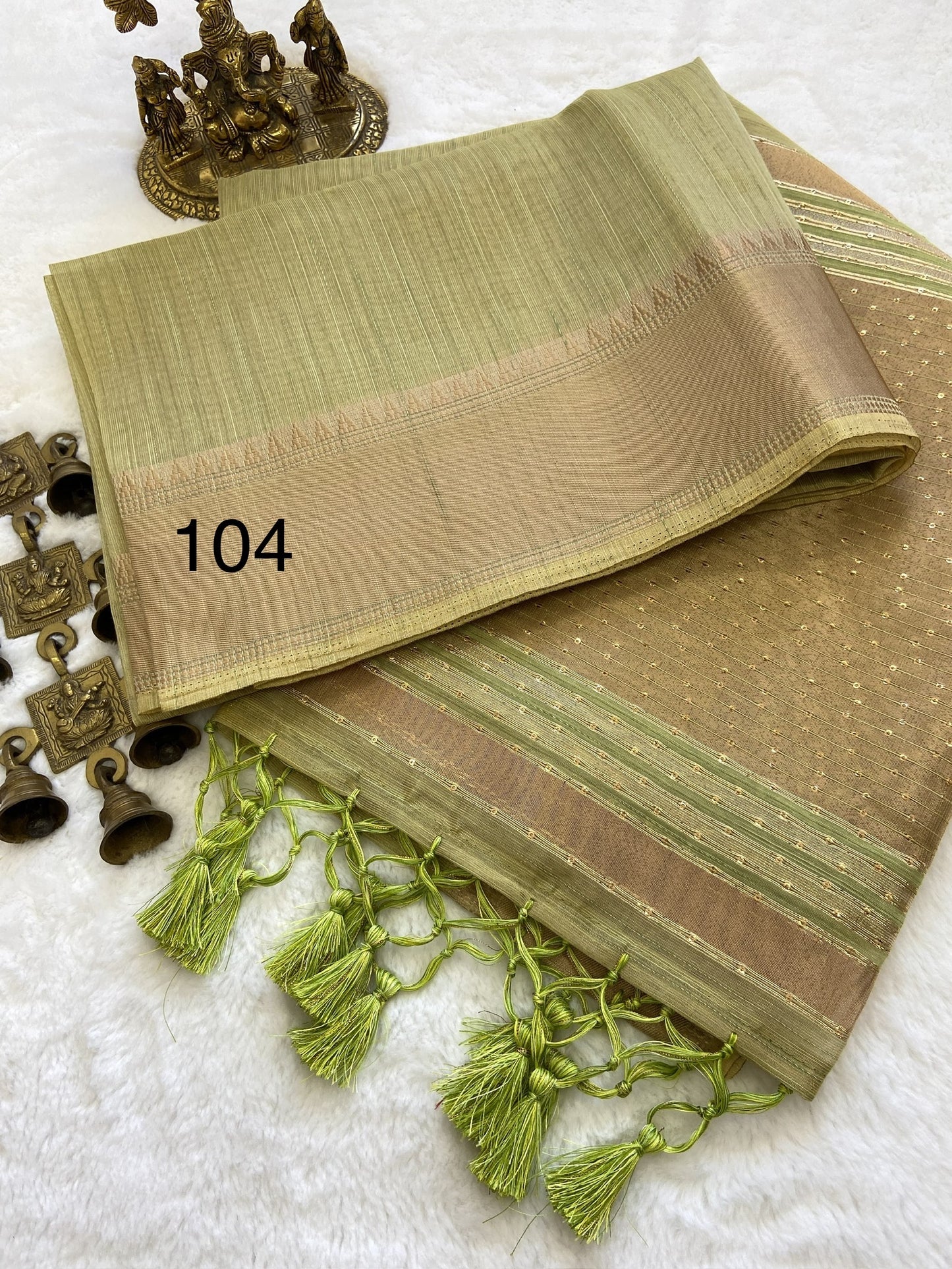 Soft Banarasi Tissue Silk Saree with Sequin Pallu, Gold Border and Running Blouse