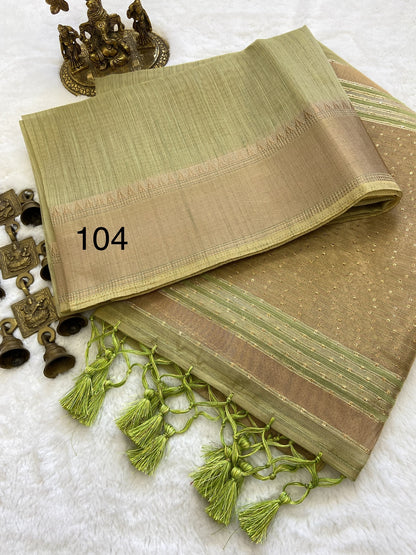 Soft Banarasi Tissue Silk Saree with Sequin Pallu, Gold Border and Running Blouse