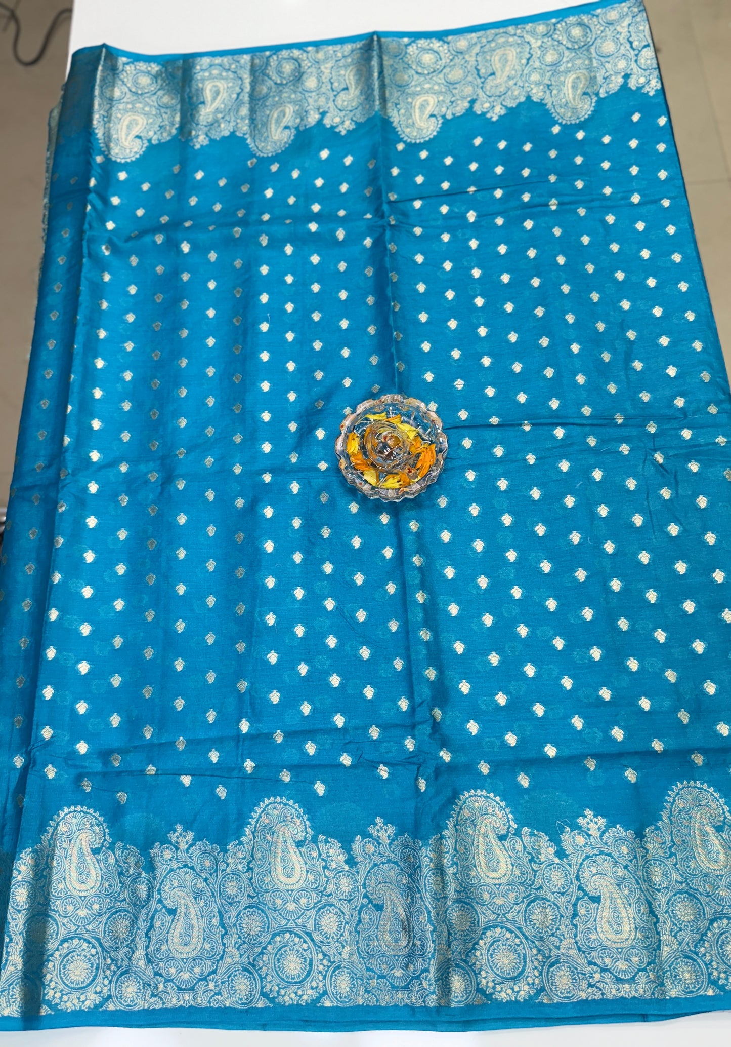 Pure Tussar Silk Jamdani Saree with Multicolor Zari Buta and Rich Pallu – Silk Mark Certified