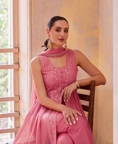 Women’s Full-Flared Long Gown with Front Slit – Fusion Ethnic Wear Free Size