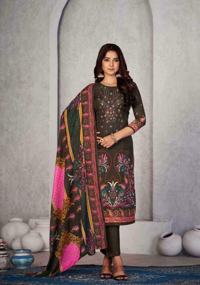 Soft Cotton Embroidered Suit Set with Swarovski Work and Mal Mal Dupatta for Women
